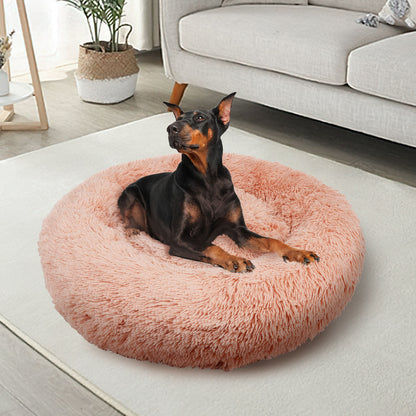 Pawfriends Pet Dog Bed Pink XXL - Plush Round Calming Nest for Comfortable Sleep