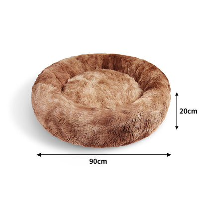 Pawfriends Round Pet Bed 90cm - Soft Plush, Non-Toxic, Non-Slip, Brown