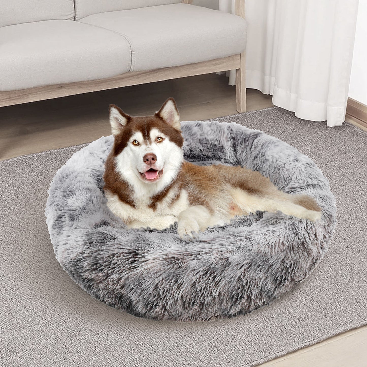Pawfriends Pet Bed Round 100cm Dark Grey Polyester Non-Toxic Washable Mat