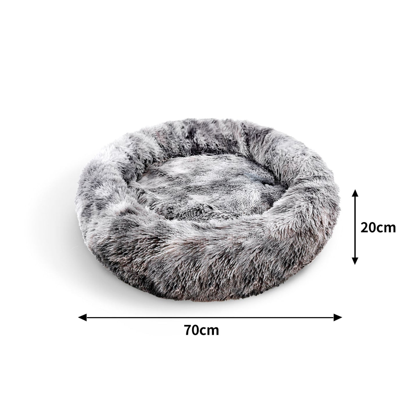 Pawfriends Round Pet Bed 70cm - Soft Plush, Washable Zipper Cover, Dark Grey