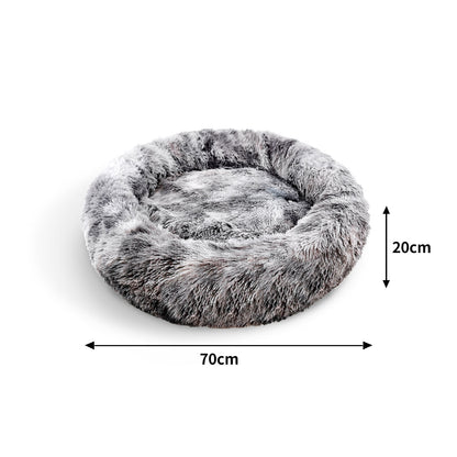 Pawfriends Round Pet Bed 70cm - Soft Plush, Washable Zipper Cover, Dark Grey