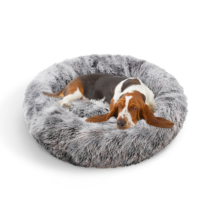 Pawfriends Round Pet Bed 70cm - Soft Plush, Washable Zipper Cover, Dark Grey