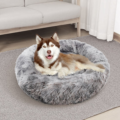Pawfriends Round Pet Bed 70cm - Soft Plush, Washable Zipper Cover, Dark Grey