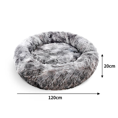 Pawfriends Pet Bed XL 120cm Round Soft Plush Removable Washable Dark Grey