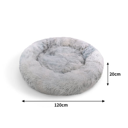 Pawfriends Round Pet Bed 120cm - Soft Plush, Washable, Non-Toxic, Light Gray