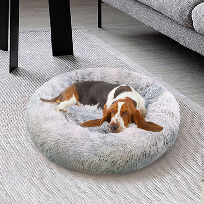 Pawfriends Round Pet Bed 120cm - Soft Plush, Washable, Non-Toxic, Light Gray