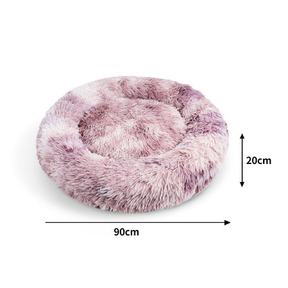 Pawfriends Round Pet Bed 90cm - Soft Plush, Non-Toxic, Non-Slip, Purple