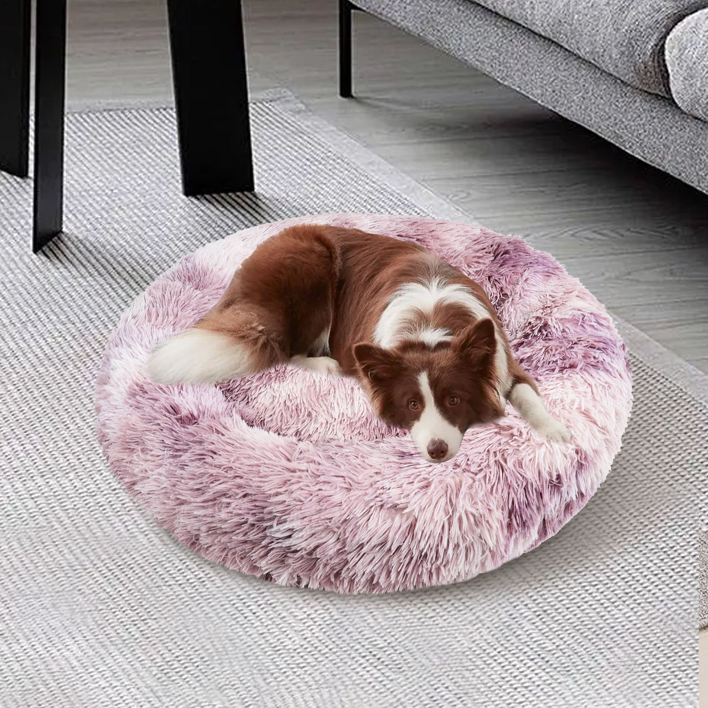 Pawfriends Round Pet Bed 90cm - Soft Plush, Non-Toxic, Non-Slip, Purple
