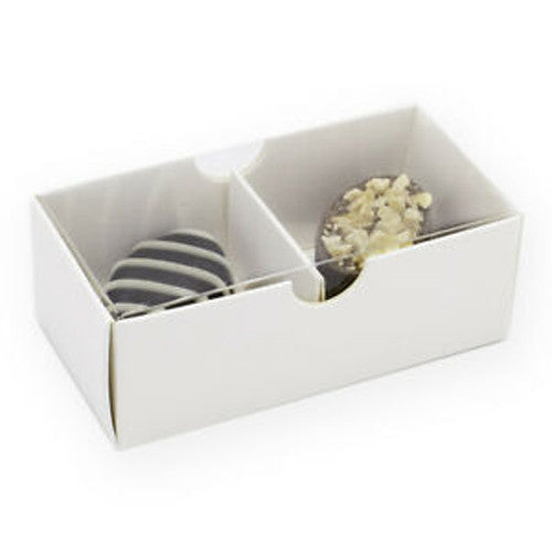 White Card Gift Box 100 Pack - 2 Bay Compartments - 8x4x3cm with Clear Lid