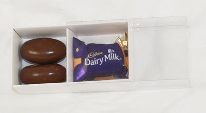 White Card Gift Box 100 Pack - 2 Bay Compartments - 8x4x3cm with Clear Lid