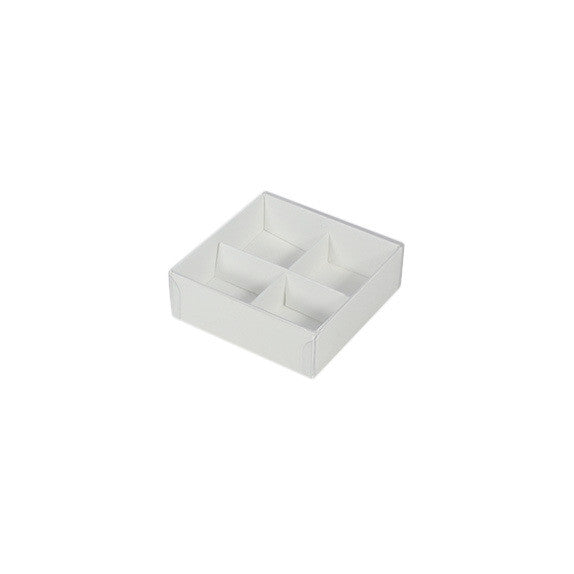 White Card Gift Box 100 Pack - 4 Bay Compartments - 8x8x3cm with Clear Lid