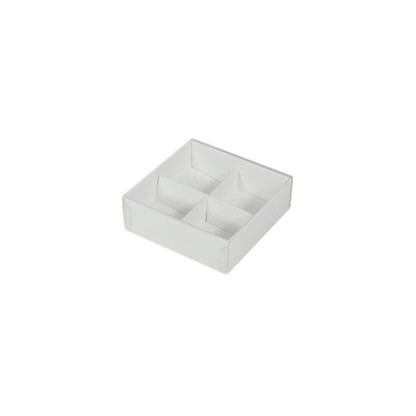 White Card Gift Box 100 Pack - 4 Bay Compartments - 8x8x3cm with Clear Lid