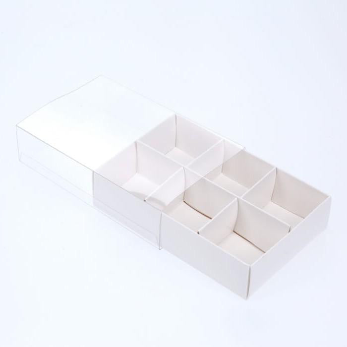 White Card Gift Box 100 Pack - 6 Bay Compartments - 12x8x3cm with Clear Lid