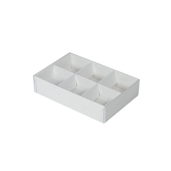 White Card Gift Box 100 Pack - 6 Bay Compartments - 12x8x3cm with Clear Lid