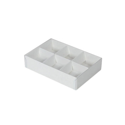 White Card Gift Box 100 Pack - 6 Bay Compartments - 12x8x3cm with Clear Lid