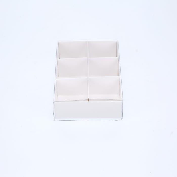 White Card Gift Box 100 Pack - 6 Bay Compartments - 12x8x3cm with Clear Lid