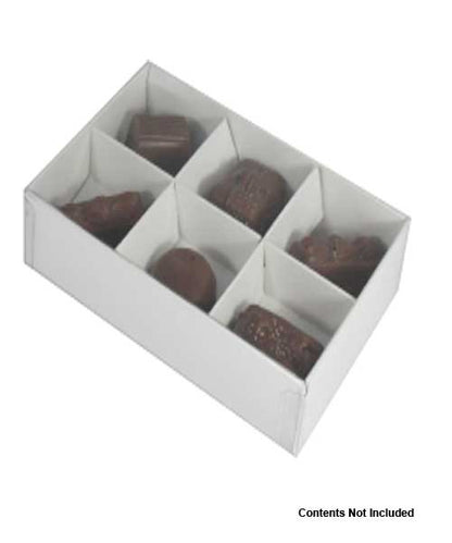 White Card Gift Box 100 Pack - 6 Bay Compartments - 12x8x3cm with Clear Lid