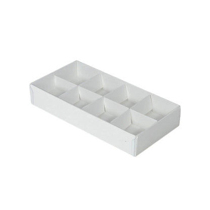 White Card Gift Box 100 Pack - 8 Bay Compartments - 16x8x3cm with Clear Lid