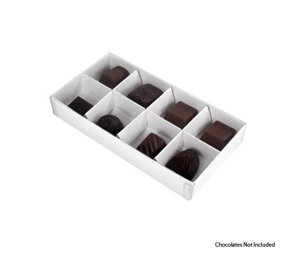 White Card Gift Box 100 Pack - 8 Bay Compartments - 16x8x3cm with Clear Lid