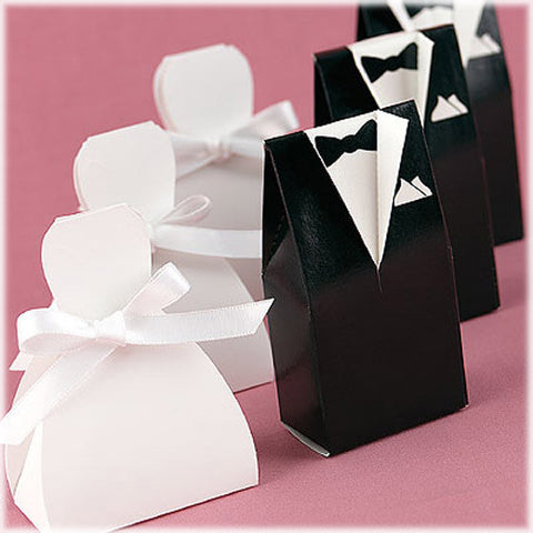 10 Pack of 5 Bride Gown and 5 Groom Tux Wedding Bridal Bomboniere Favor Candy Choc Almond Box - NW - SuperSaverAU - view 2