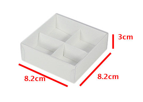 10 pk White Card Gift Box 4-Bay Compartments (8 x 8 x 3 cm) & Clear Lid