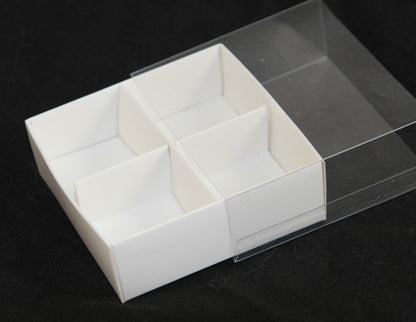 10 pk White Card Gift Box 4-Bay Compartments (8 x 8 x 3 cm) & Clear Lid