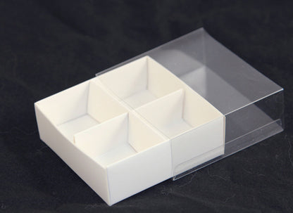 10 pk White Card Gift Box 4-Bay Compartments (8 x 8 x 3 cm) & Clear Lid