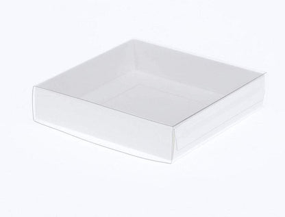 10pk White Square Presentation Box (10x10x2cm) w/ Clear PVC Lid
