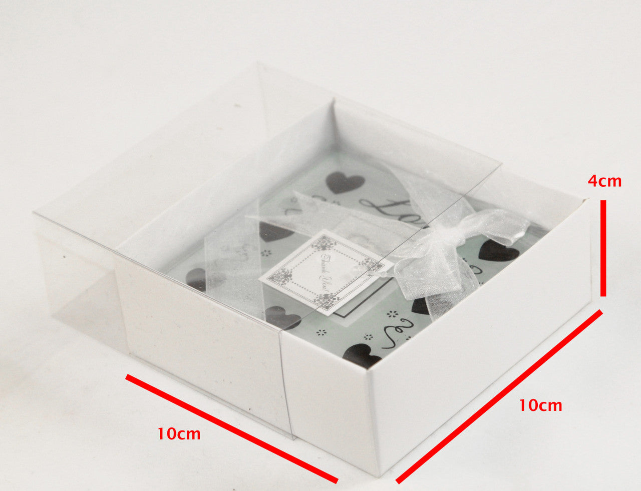 10pk White Square Presentation Box (10x10x4cm) w/ Clear PVC Lid