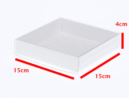 10pk White Square Presentation Box (15x15x4cm) w/ Clear PVC Lid