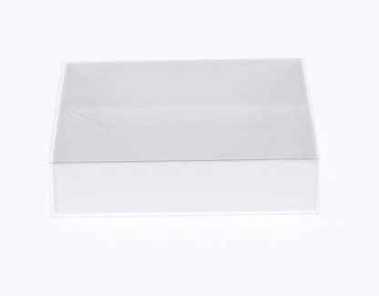 10pk White Square Presentation Box (15x15x4cm) w/ Clear PVC Lid