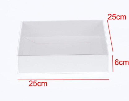 10pk Large White Square Gift Box (25 x 25 x 6 cm ) w/ Clear Lid for Hampers/Cakes