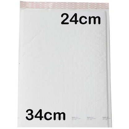 50 Pack White Bubble Padded Envelopes - 340x240mm Self Seal