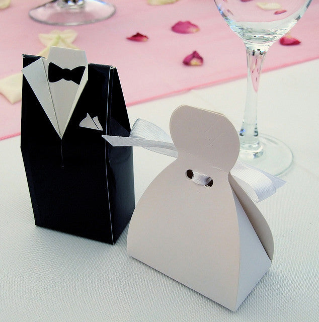 50 Pack of 25 Bride Gown and 25 Groom Tux Wedding Bridal Bomboniere Favor Candy Choc Almond Box - NW - SuperSaverAU - view 2
