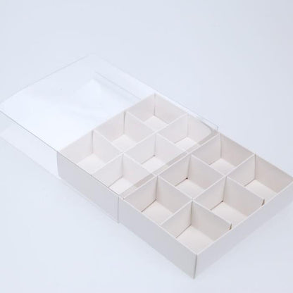 50 Pack White Card Box with Clear Lid - 12 Bay - 16x12x3cm Gift Box