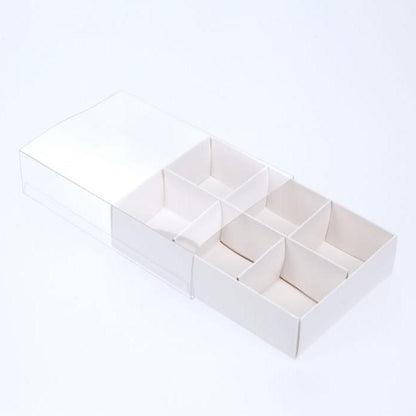 50 Pack of White Card Chocolate Sweet Soap Product Retail Gift Box - 6 Bay Compartments - Clear Slide On Lid - 12x8x3cm