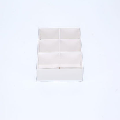 50 Pack of White Card Chocolate Sweet Soap Product Retail Gift Box - 6 Bay Compartments - Clear Slide On Lid - 12x8x3cm