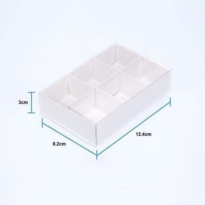 50 Pack of White Card Chocolate Sweet Soap Product Retail Gift Box - 6 Bay Compartments - Clear Slide On Lid - 12x8x3cm