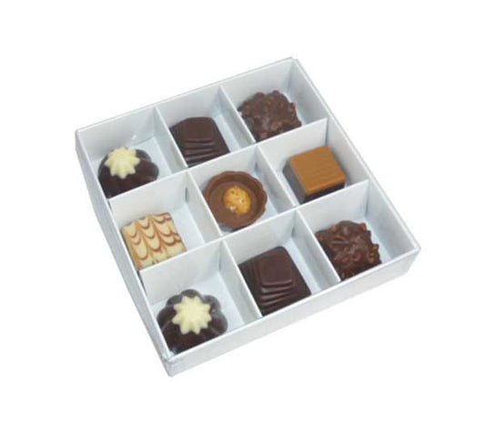 50 Pack White Card Box with Clear Lid - 9 Bay - 12x12x3cm Gift Box