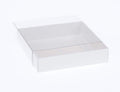 50 Pack of 15cm Square Invitation Coaster Favor Function product Presentation Cookie Biscuit Patisserie Gift Box - 4cm deep - White Card with Clear Slide On PVC Lid - SuperSaverAU - view 1