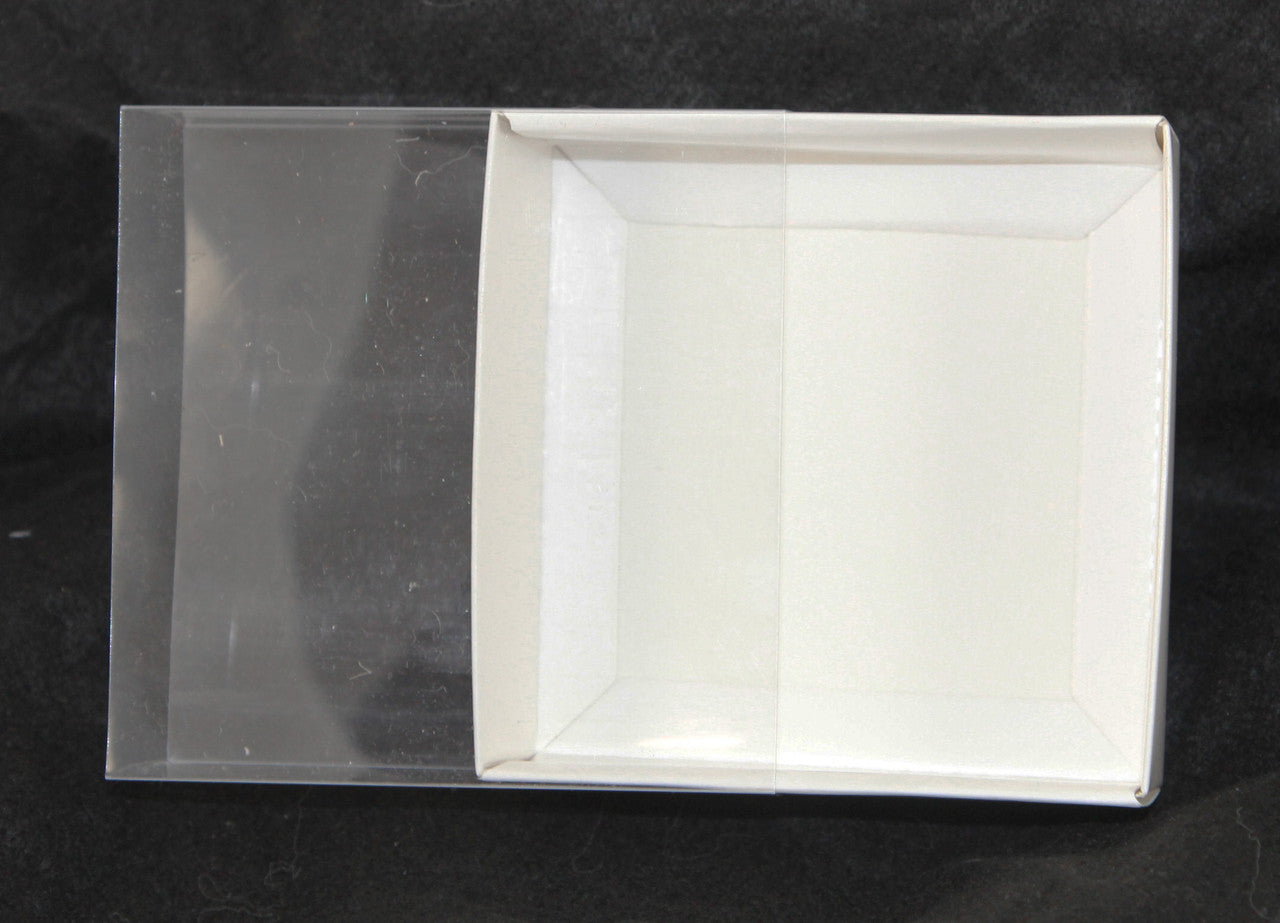 50 Pack of 8cm Square Wedding Invitation Coaster Favor Function product Presentation Cookie Biscuit Patisserie Gift Box - 2cm deep - White Card with Clear Slide On PVC Lid - SuperSaverAU - view 2