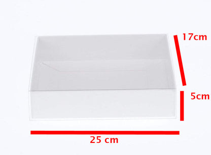 50 Pack White Card Box with Clear Lid - 17x25x5cm Gift Hamper Tray