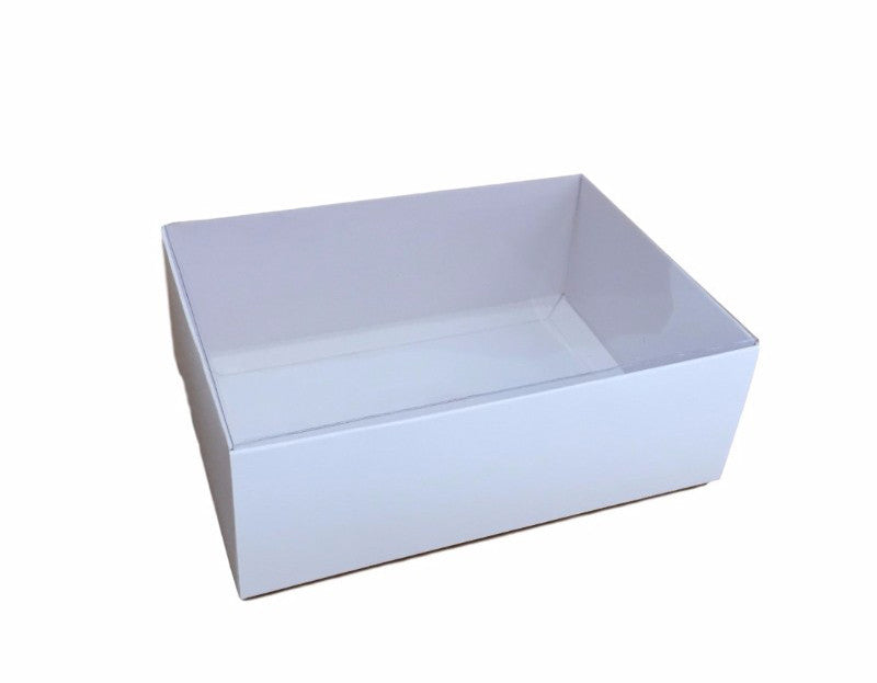 50 Pack White Card Square Box with Clear Lid - 20x20x8cm Gift Hamper Tray