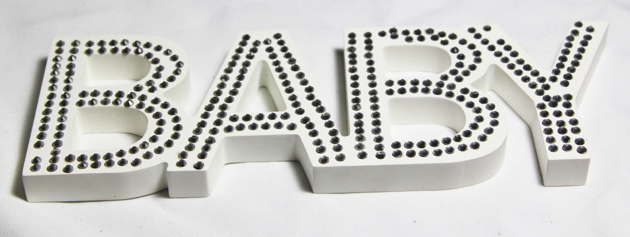 White Baby Nursery Sign Plaque Plate 30cm with Diamante Crystals - Newborn Gift - SuperSaverAU - view 1
