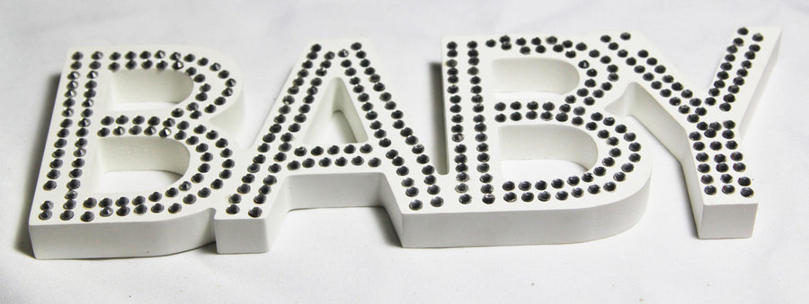 White Baby Nursery Sign Plaque Plate 30cm with Diamante Crystals - Newborn Gift - SuperSaverAU - view 1