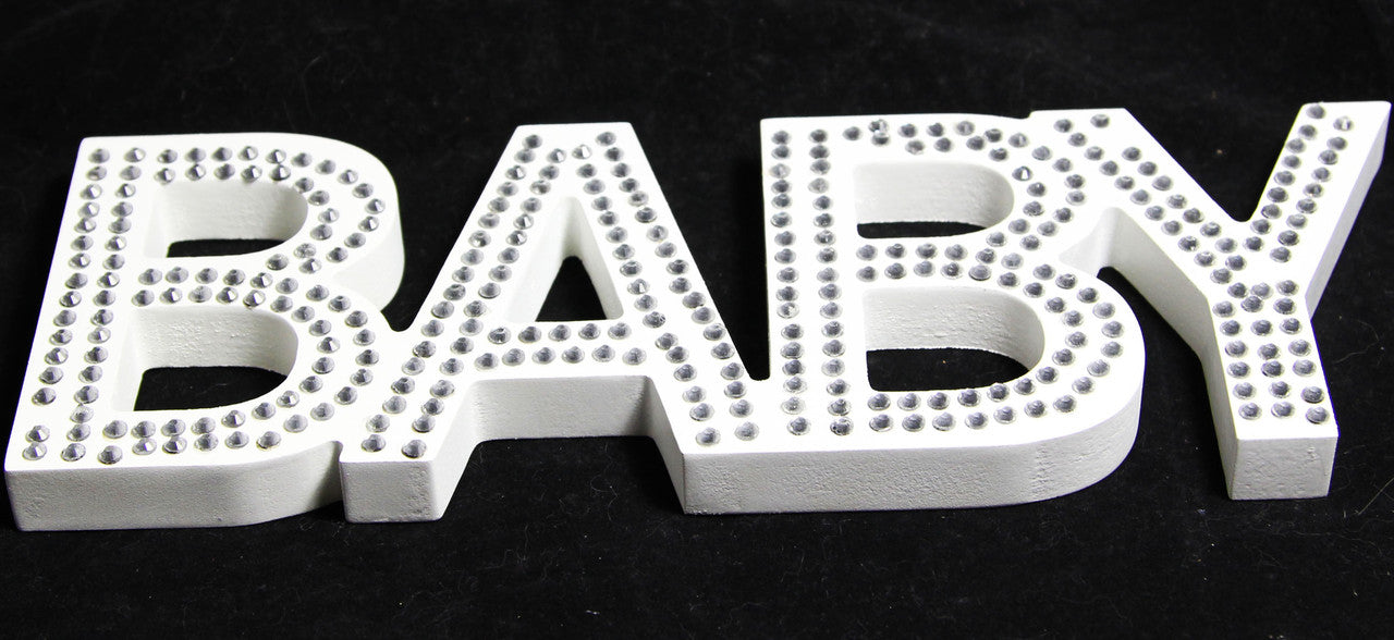 White Baby Nursery 30cm Sign Plaque Plate with Diamantes Newborn Gift Homeware Bedroom Decoration Wall Art