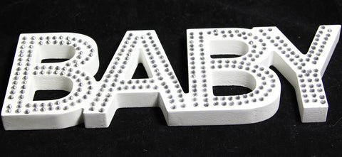 White Baby Nursery Sign Plaque Plate 30cm with Diamante Crystals - Newborn Gift - SuperSaverAU - view 2