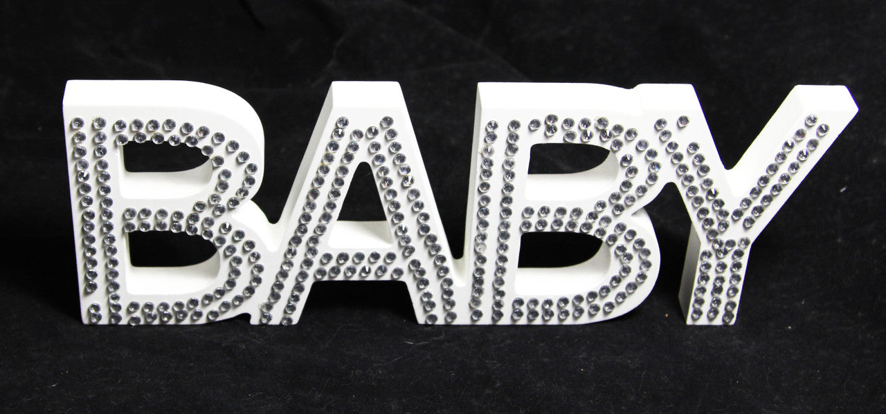 White Baby Nursery Sign Plaque Plate 30cm with Diamante Crystals - Newborn Gift - SuperSaverAU - view 3