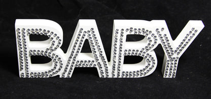 White Baby Nursery 30cm Sign Plaque Plate with Diamantes Newborn Gift Homeware Bedroom Decoration Wall Art