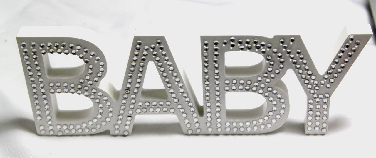 White Baby Nursery Sign Plaque Plate 30cm with Diamante Crystals - Newborn Gift - SuperSaverAU - view 4
